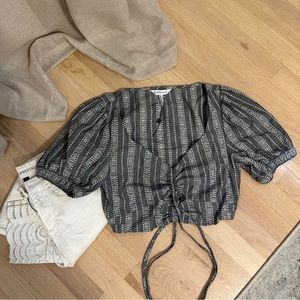 BCBG Puff Sleeve Tie Front Crop Top